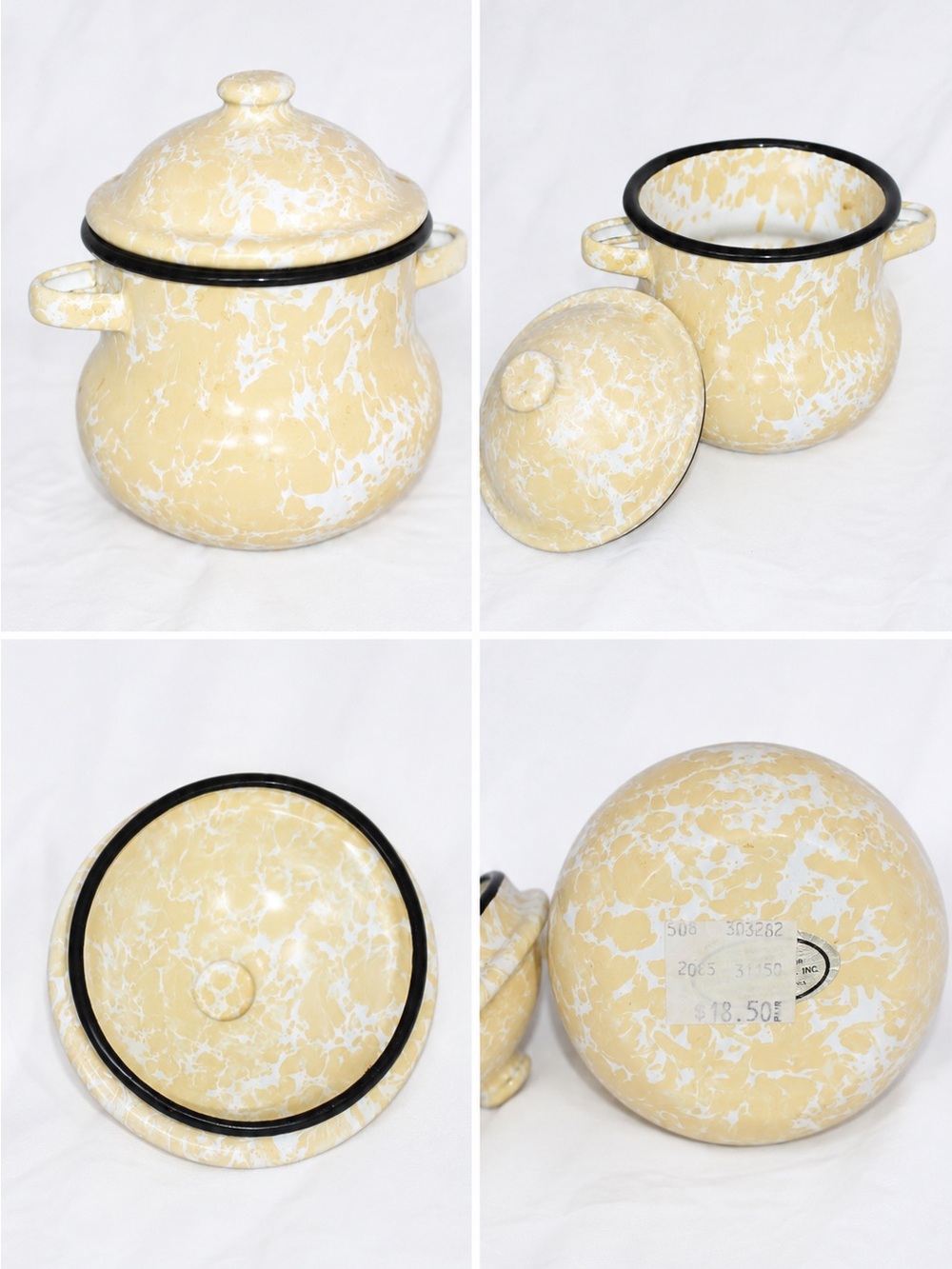 Yellow Spattereare/graniteware Ceramic Lidded Pot - Sugar Bowl